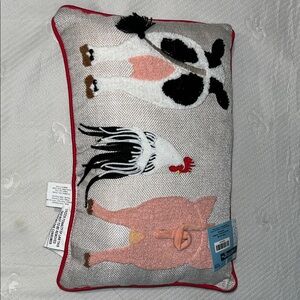 The Spring Shop Farm Animal Embroidered Accent Pillow - Pink, Black, White, Red